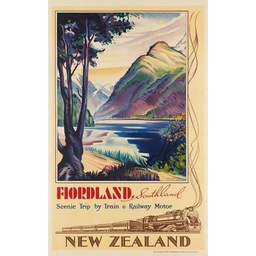 Vintage New Zealand Railways Fiordland Tourism Poster A3/A4 