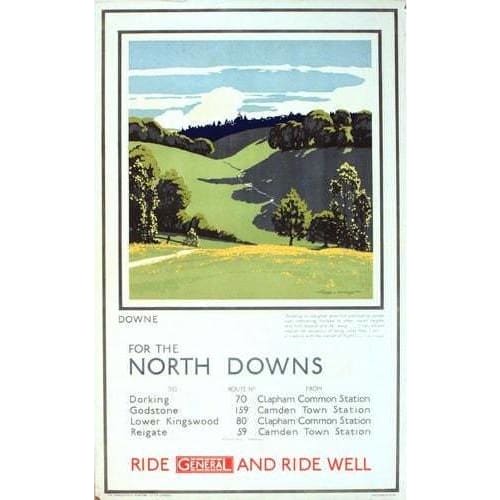 Vintage North Downs Surrey Public Transport Poster A3 Print 