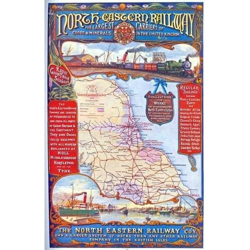 Vintage North Eastern Railway Network Map Railway Poster 