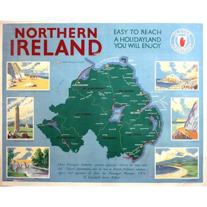 Vintage Northern Ireland Tourism Poster Print A3/A4 - 