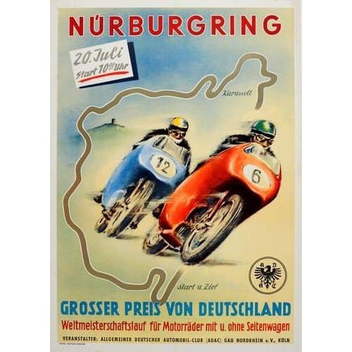 Vintage Nurburgring Germany Motorcycle Racing Poster A3 