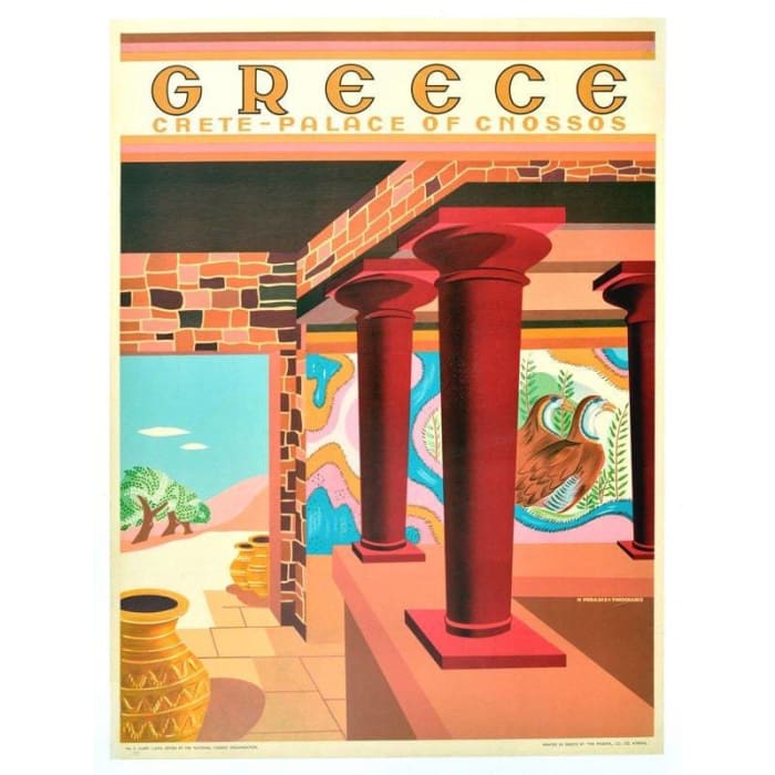 Vintage Palace of Knossos Crete Greek Tourism Poster Print 