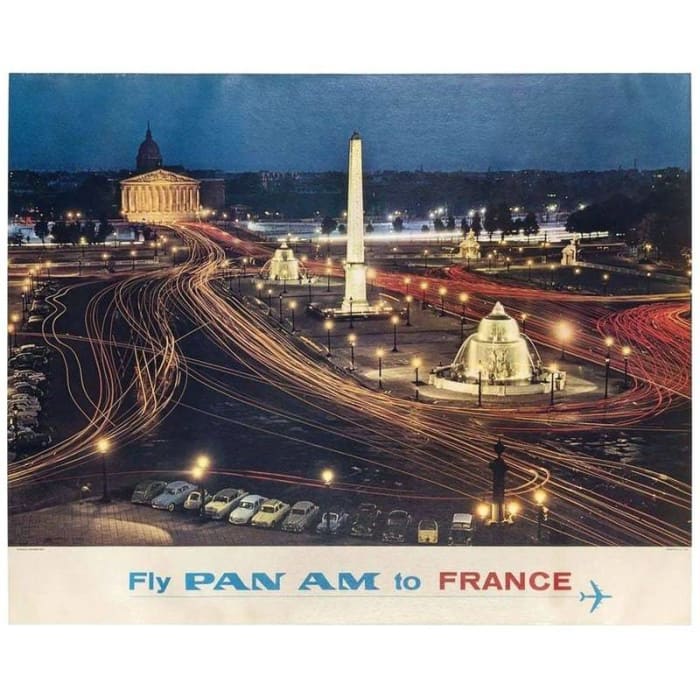 Vintage Pan Am Flights To France Airline Poster Print A3/A4 