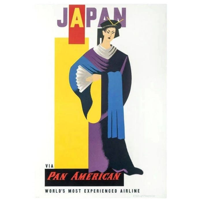 Vintage Pan Am Flights To Japan Airline Poster 3 Print A3/A4
