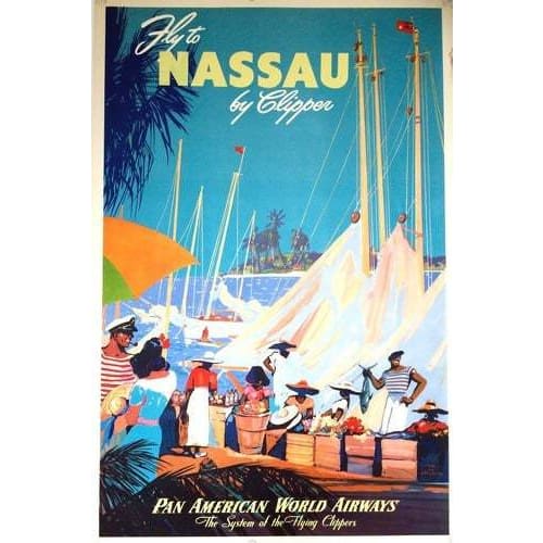 Vintage Pan Am Flights to Nassau Airline Poster A3/A4 Print 