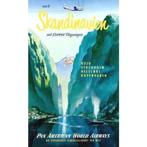 Vintage Pan Am Flights to Scandinavia Airline Poster A3/A4 