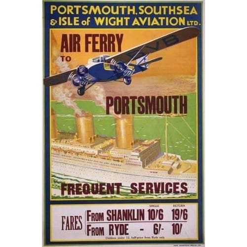 Vintage Portsmouth Isle of Wight Air Ferry Poster Print A3 -