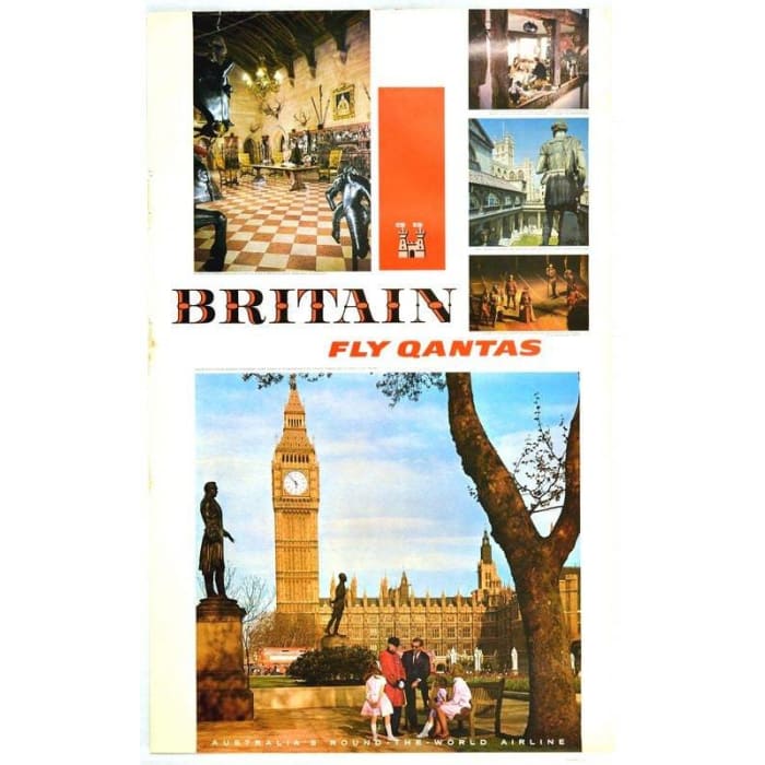 Vintage Qantas Flights To Britain Airline Poster Print A3/A4