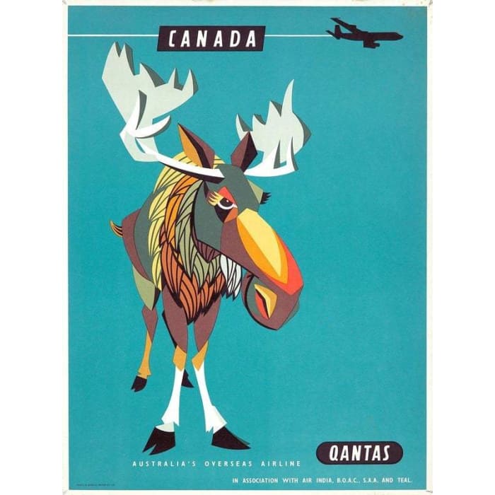 Vintage Qantas Flights To Canada Airline Poster Print A3/A4 