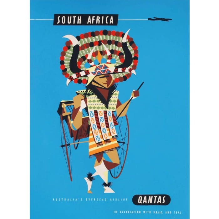 Vintage Qantas South Africa Airline Poster A3/A4 Print - 