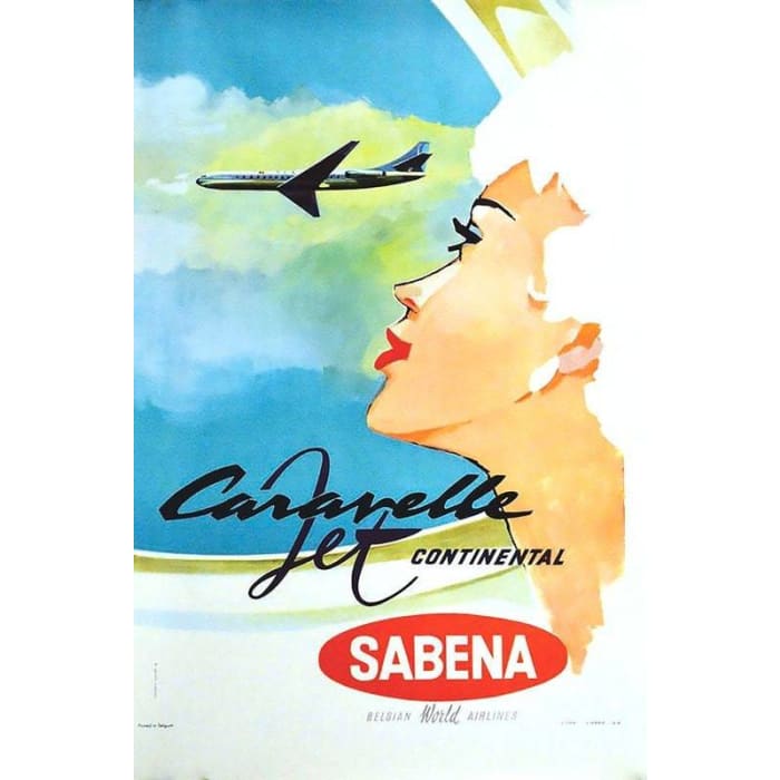 Vintage Sabena Caravelle Jet Airline Poster Print A3/A4 - 