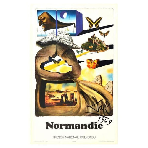 Vintage Salvador Dali French Railways Normandy Tourism 