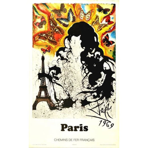 Vintage Salvador Dali French Railways Paris Tourism Poster 