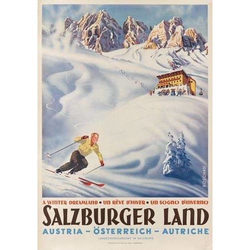 Vintage Salzburg Austria Skiing Poster A3 Print - A3 - 