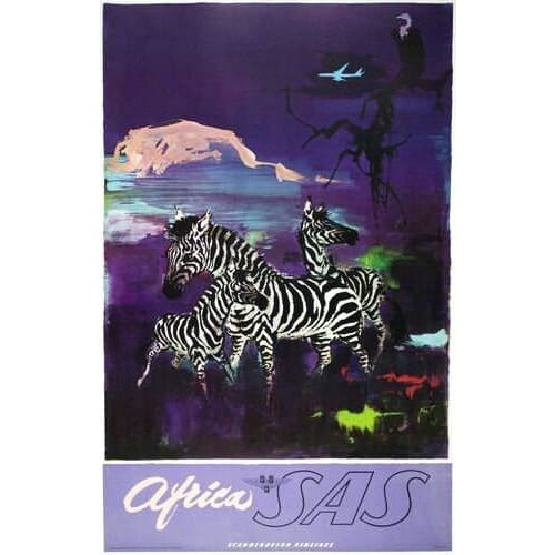 Vintage SAS Flights to Africa Airline Poster A3/A4 Print - 