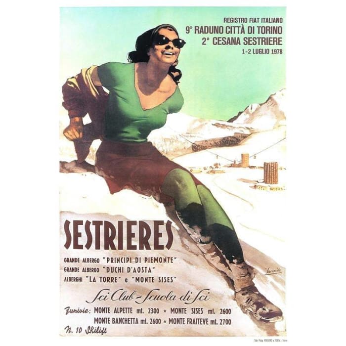 Vintage Sestrieres Italian Ski Resort Tourism Poster Print 