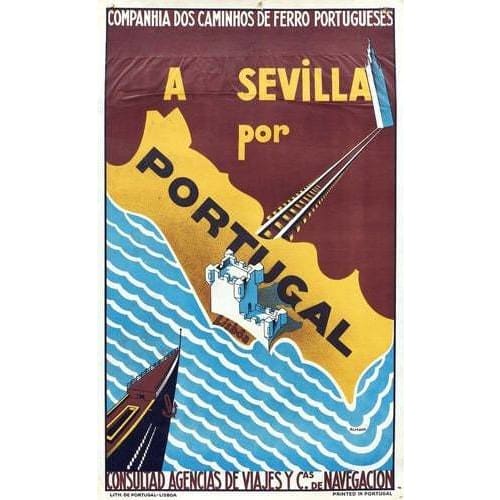 Vintage Seville Spain to Lisbon Portugal Railway Tourism 