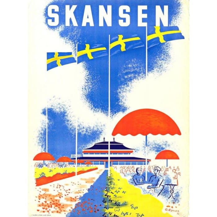 Vintage Skansen Sweden Tourism Poster Print A3/A4 - Posters 