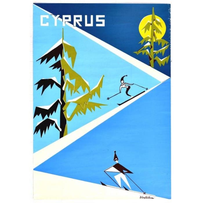 Vintage Skiing In Cyprus Tourism Poster Print A3/A4 - 