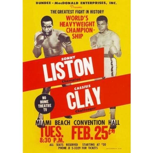 Vintage Sonny Liston Cassius Clay Boxing Promotional Poster 