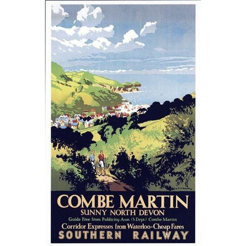 Vintage Southern Railways Combe Martin Devon Railway Poster 