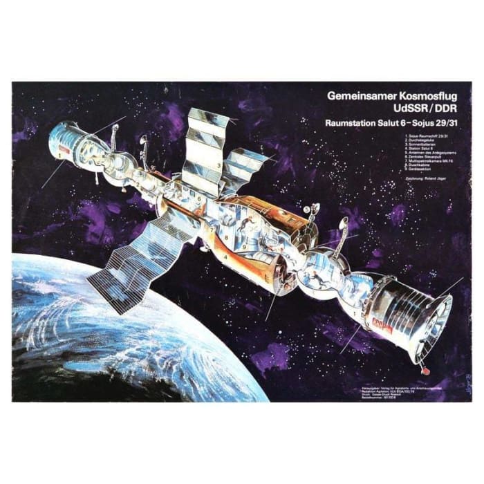 Vintage Soviet Soyuz Space Station Poster Print A3/A4 - 