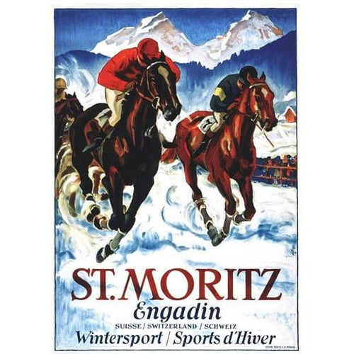 Vintage St Moritz Switzerland Horse Racing Winter Sports 