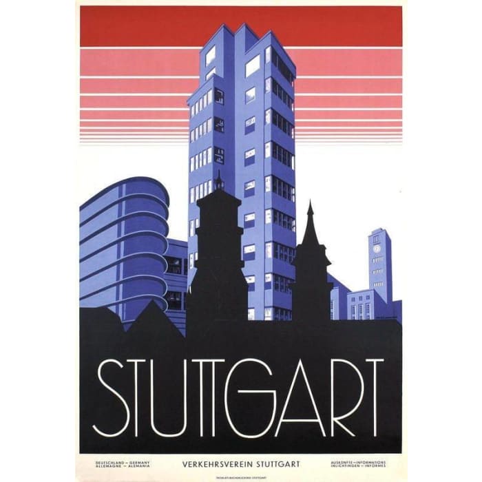 Vintage Stuttgart Germany Tourism Poster Print A3/A4 - 