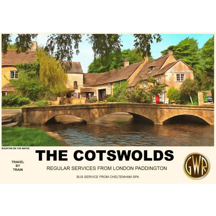 Vintage Style Railway Poster Bourton on The Water Cotswolds 
