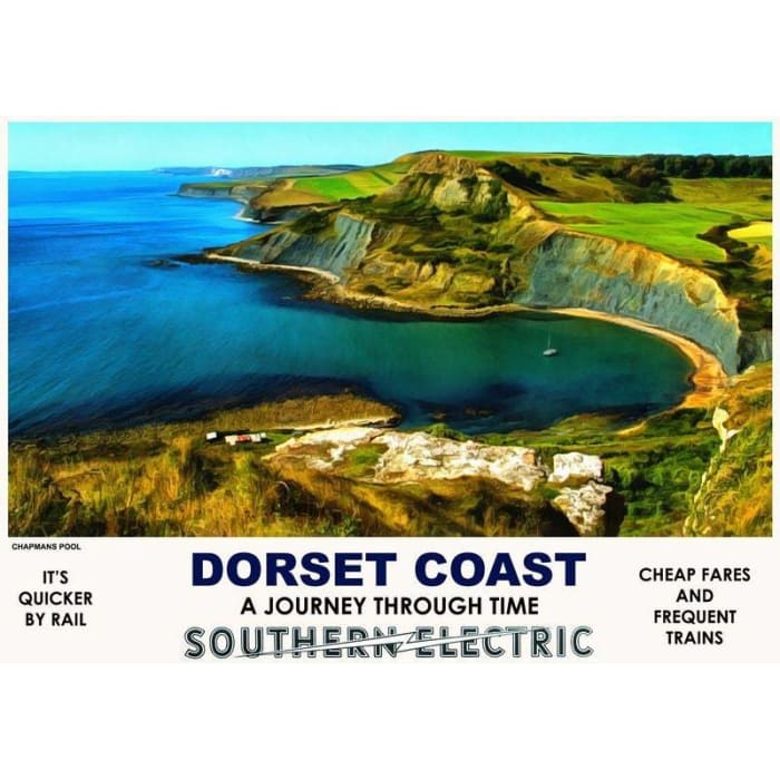 Vintage Style Railway Poster Chapmans Pool Dorset Coast 