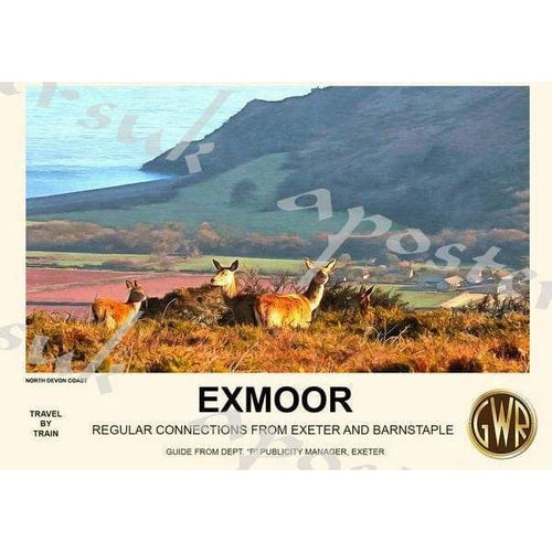 Vintage Style Railway Poster Exmoor Devon A3/A2 Print - 