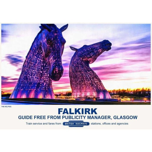Vintage Style Railway Poster Falkirk The Kelpies Scotland 