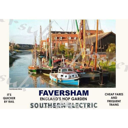 Vintage Style Railway Poster Faversham Kent A3/A2 Print - 
