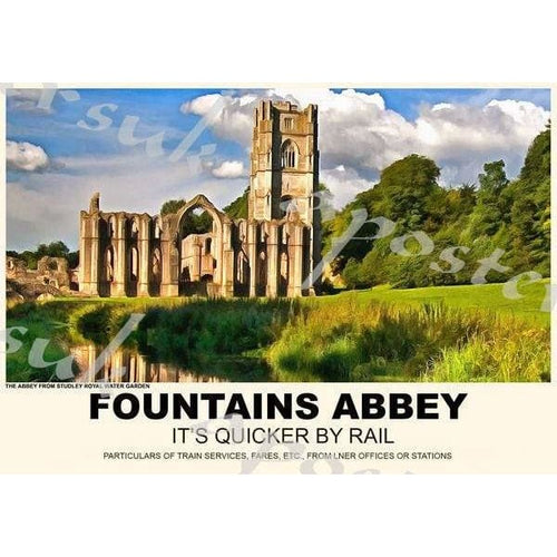Vintage Style Railway Poster Fountains Abbey Yorkshire A3/A2