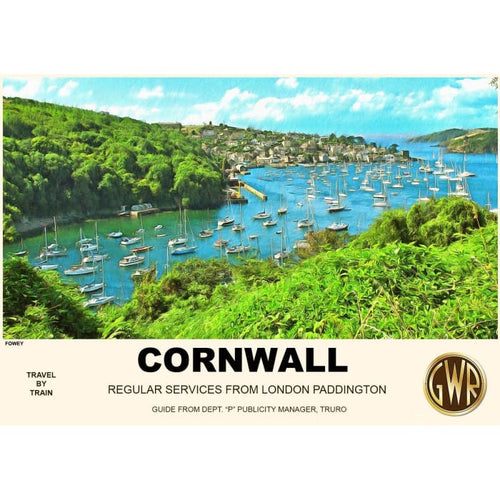 Vintage Style Railway Poster Fowey Cornwall A3/A2 Print - 