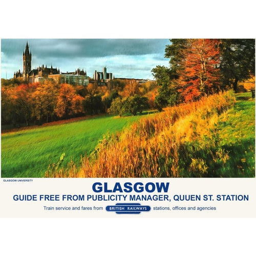 Vintage Style Railway Poster Glasgow University A3/A2 Print 