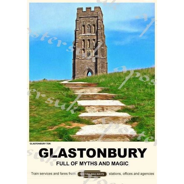 Vintage Style Railway Poster Glastonbury Tor A3/A2 Print - 