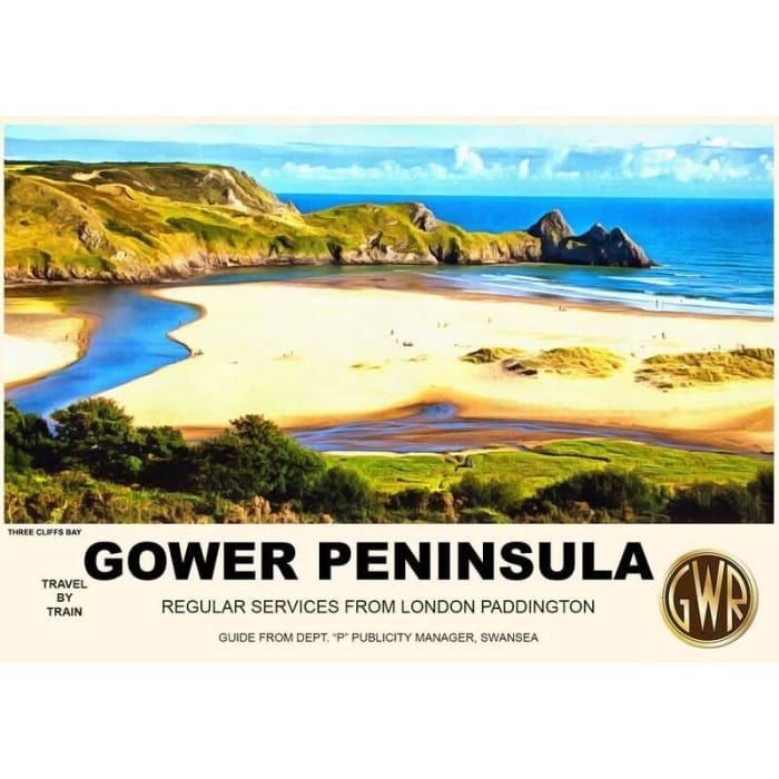 Vintage Style Railway Poster Gower Peninsula South Wales 