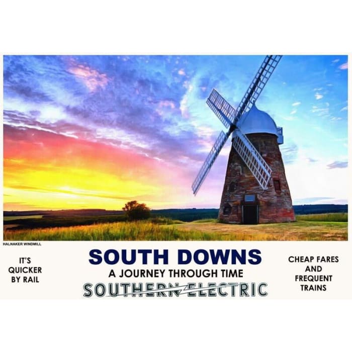 Vintage Style Railway Poster Halnaker Windmill South Downs 