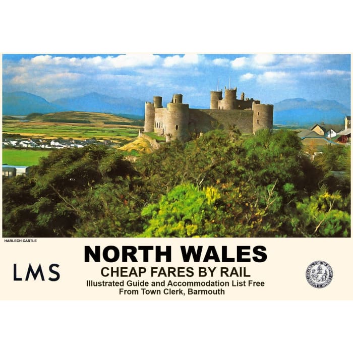 Vintage Style Railway Poster Harlech Castle North Wales 