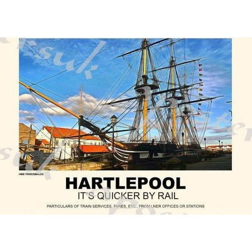 Vintage Style Railway Poster Hartlepool A3/A2 Print - 