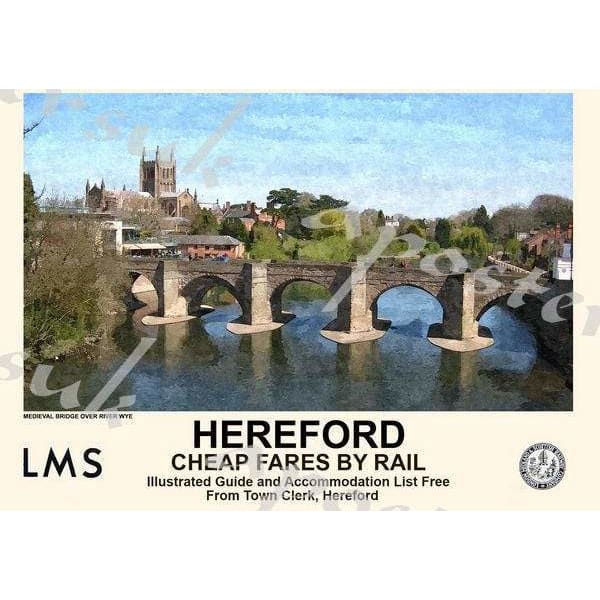 Vintage Style Railway Poster Hereford A3/A2 Print - Posters 