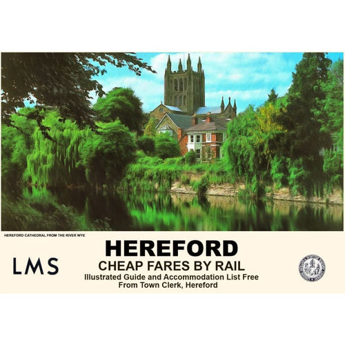 Vintage Style Railway Poster Hereford Cathedral A3/A2 Print 