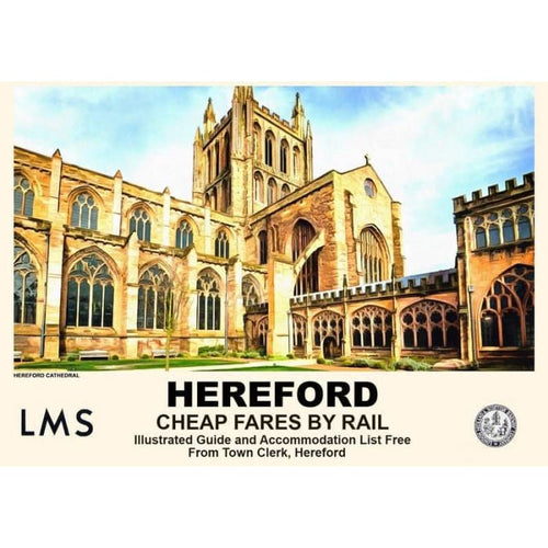 Vintage Style Railway Poster Hereford Cathedral A4/A3/A2 