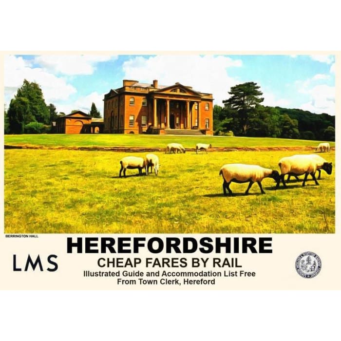 Vintage Style Railway Poster Herefordshire Berrington Hall 