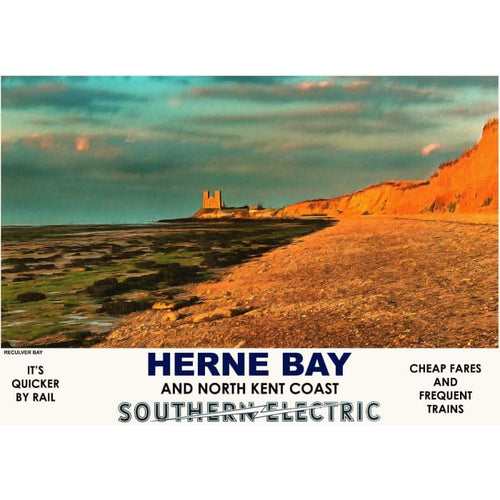 Vintage Style Railway Poster Herne Bay Reculver Bay Kent 