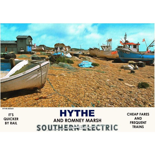 Vintage Style Railway Poster Hythe Beach Kent A3/A2 Print - 