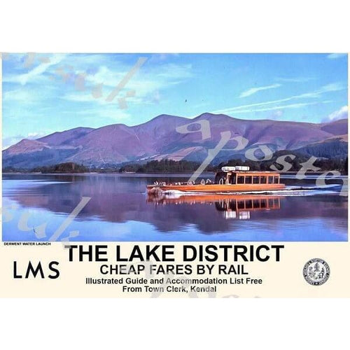 Vintage Style Railway Poster Lake District Derwent Water 