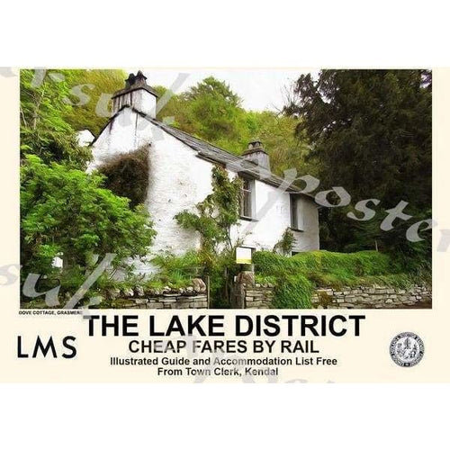Vintage Style Railway Poster Lake District Dove Cottage 