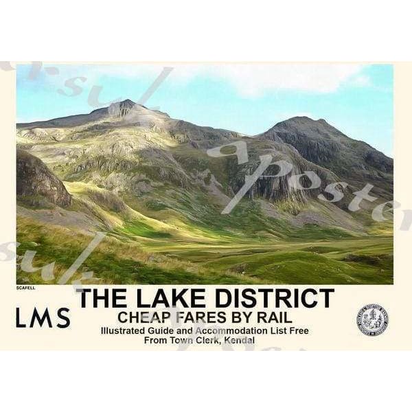 Vintage Style Railway Poster Lake District Scafell A3/A2 